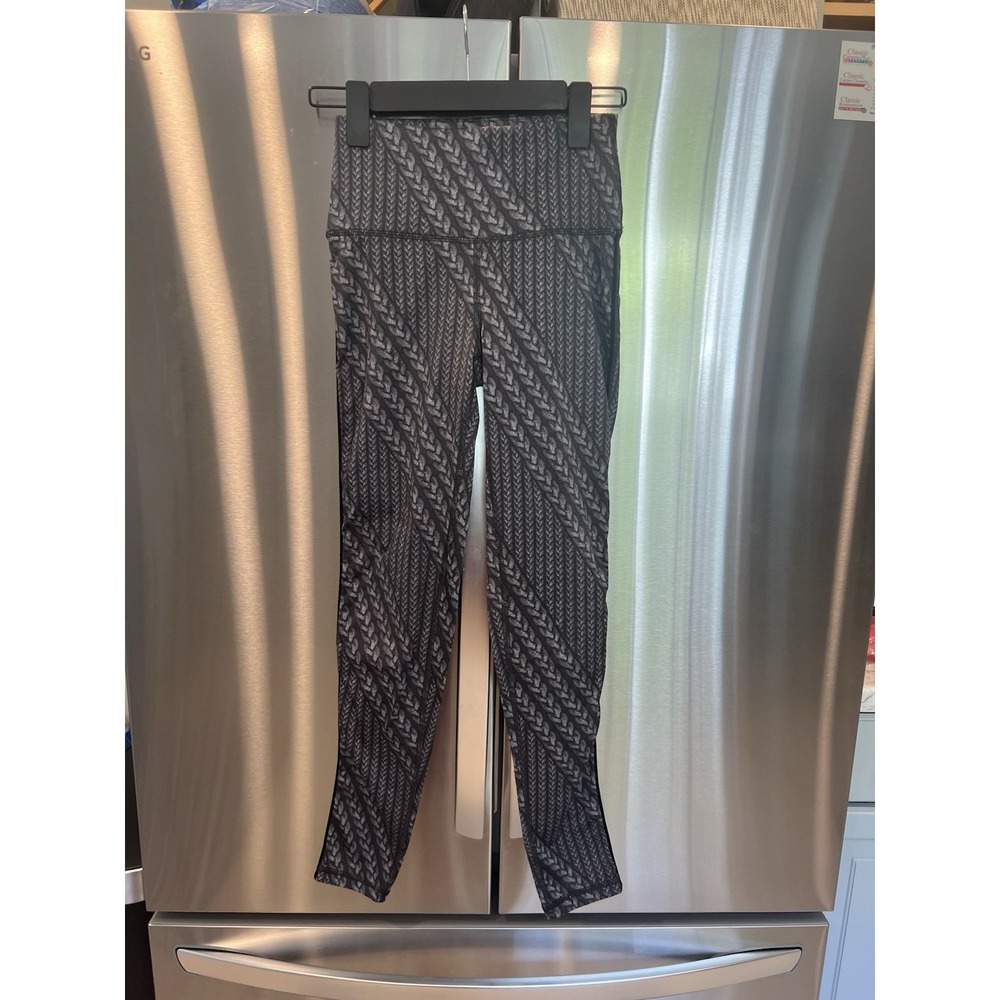 Aerie Play Move Leggings Women Small Gray Knit Print High Rise Athletic